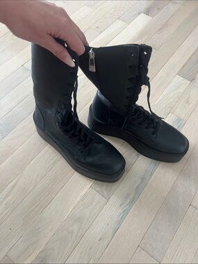 Zara Black Lace-Up Platform Combat Boots